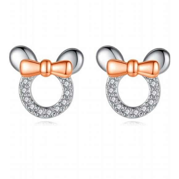 CZ Mouse Bow Stud Earrings - Picture 2 of 2